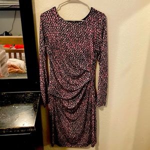 Pink and black stretchy maxi dress with a stylish pattern size large